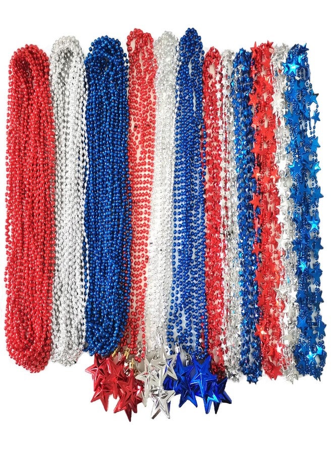 Becfupo 100 Pcs 4th of July Beaded Necklaces Bulk, Red Blue Silver Metallic Patriotic Beads Necklaces For 4th of July Decoration, Independence Day Parade, Patriotic Events - Image 1